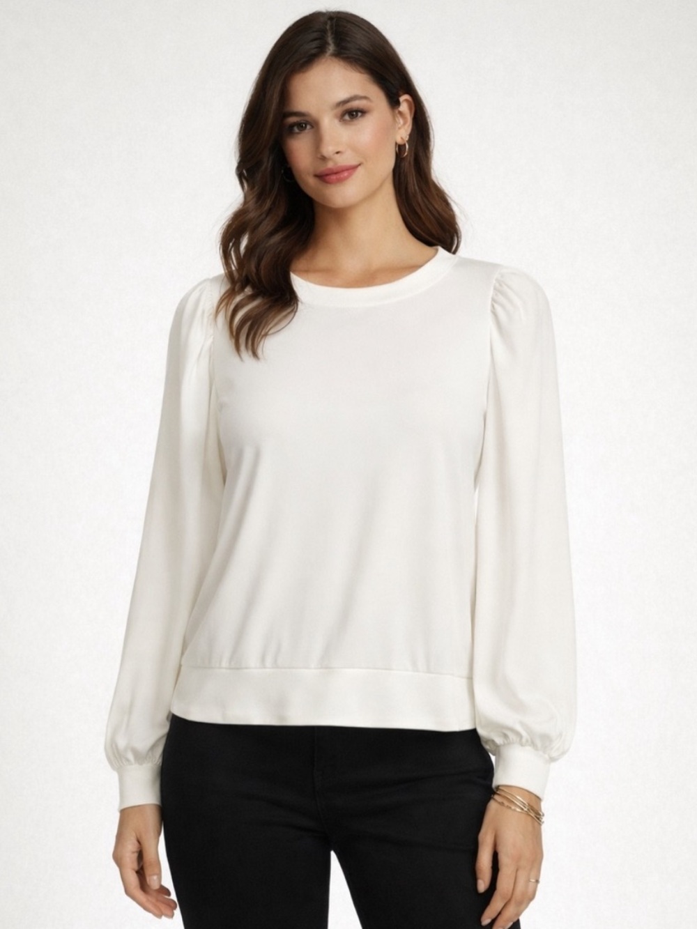 White House Black Market Blouson Sleeve Crew Neck Top NWT blouse